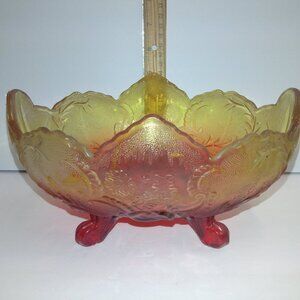 Lombardi Amberina Footed Bowl by Jeannette Glass 1970's Vintage Amber-Red 9.5" L